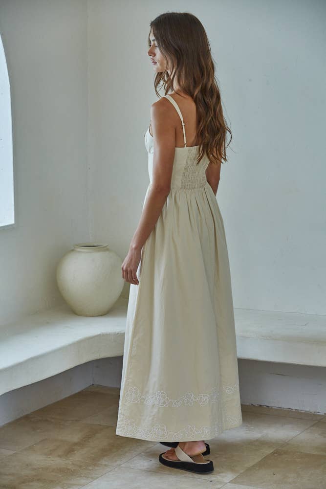 By Together Woven Cotton Sateen Embroidered Maxi Dress