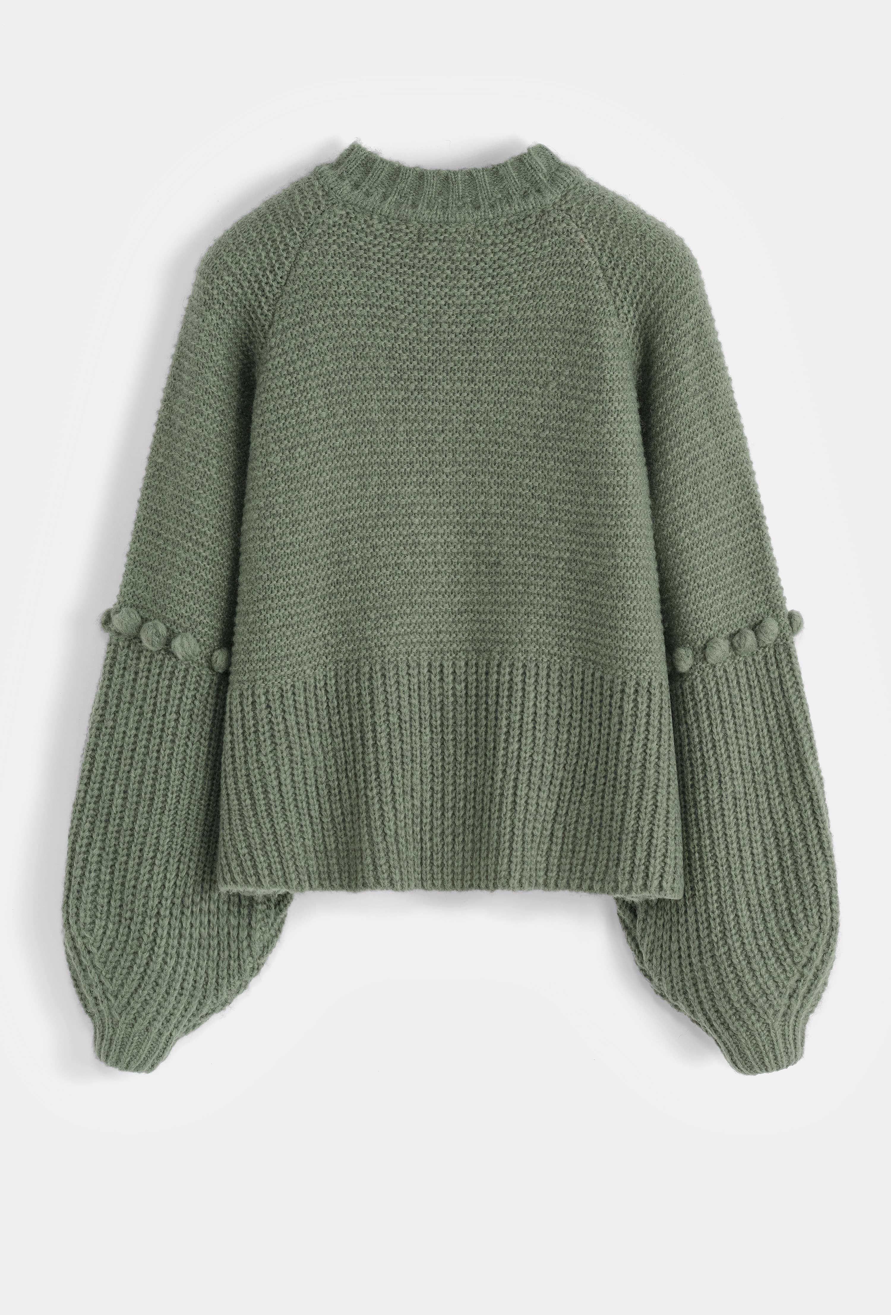 Chunky-knit cardigan with embellished puff sleeves