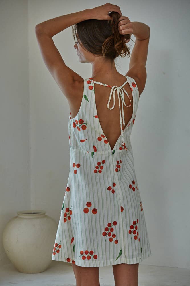 By Together Woven Cotton Striped Veggie Print Mini Dress