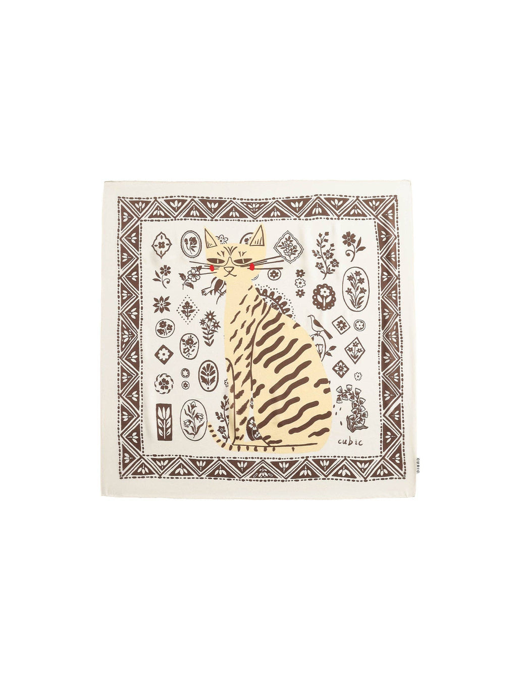 Cubic Square Silk Scarf with Animal Print
