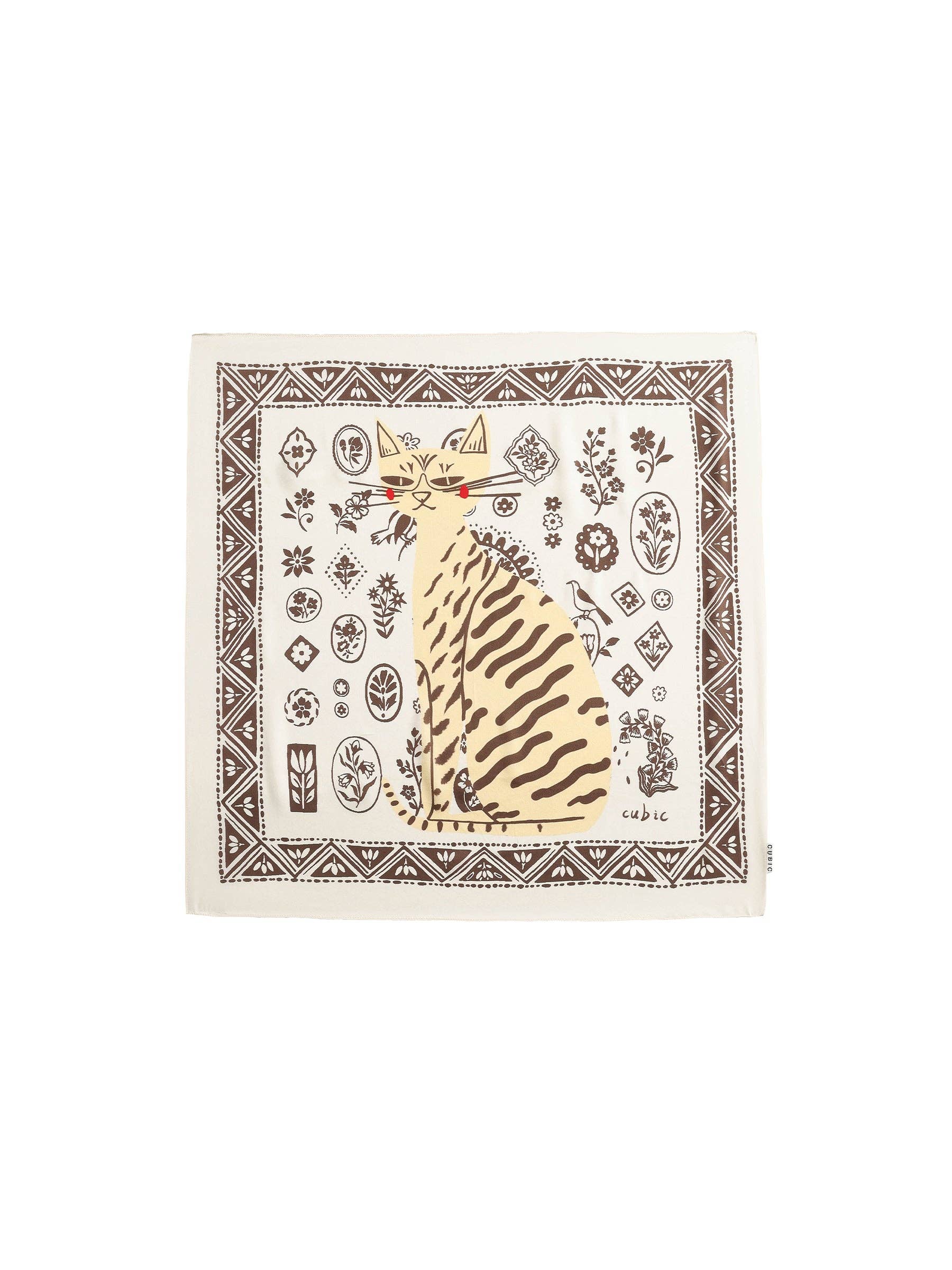 Cubic Square Silk Scarf with Animal Print