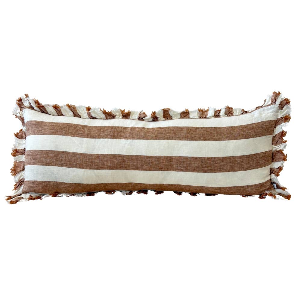 Hallie Bolster Linen Cushion Cover – Rust Stripe 80x30