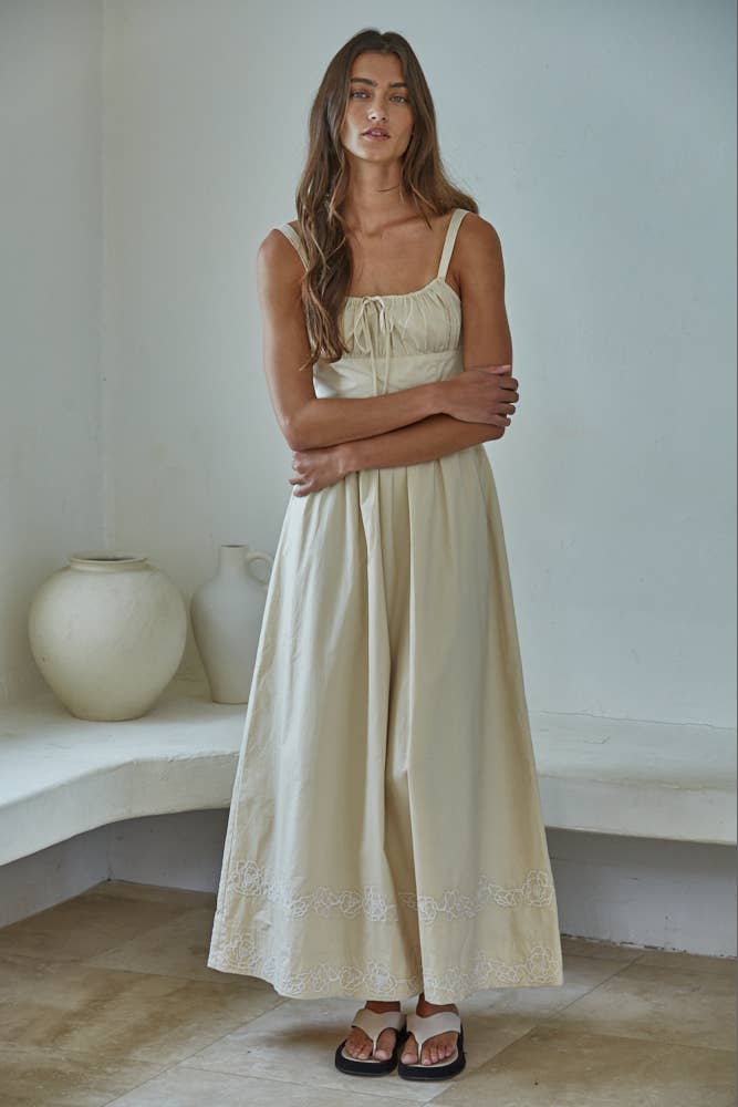 By Together Woven Cotton Sateen Embroidered Maxi Dress
