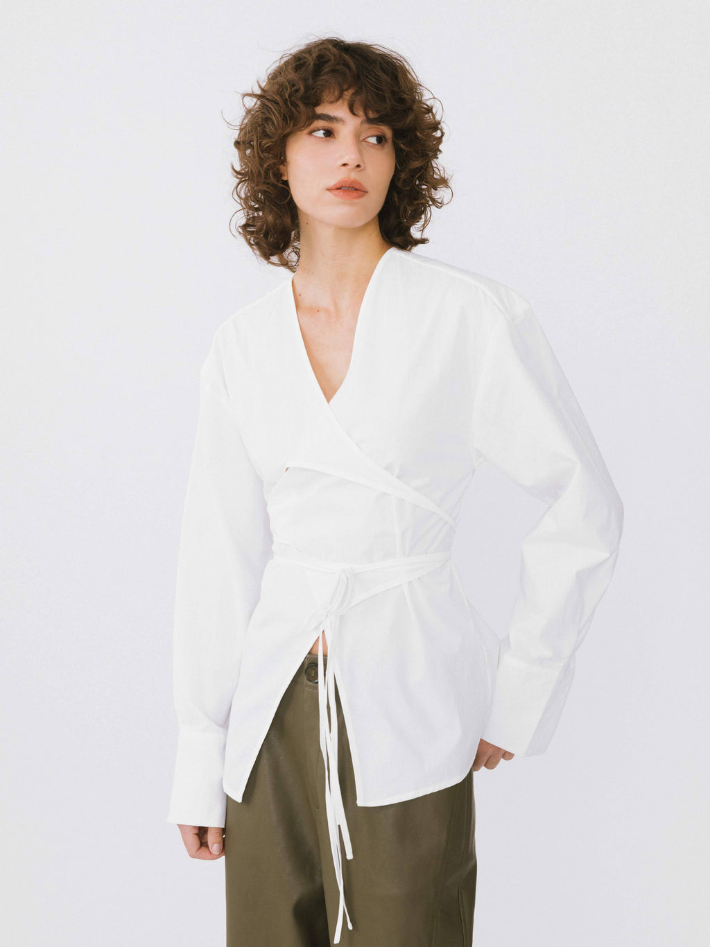 CUBIC V-Neck Criss-Crossed Layered Blouse