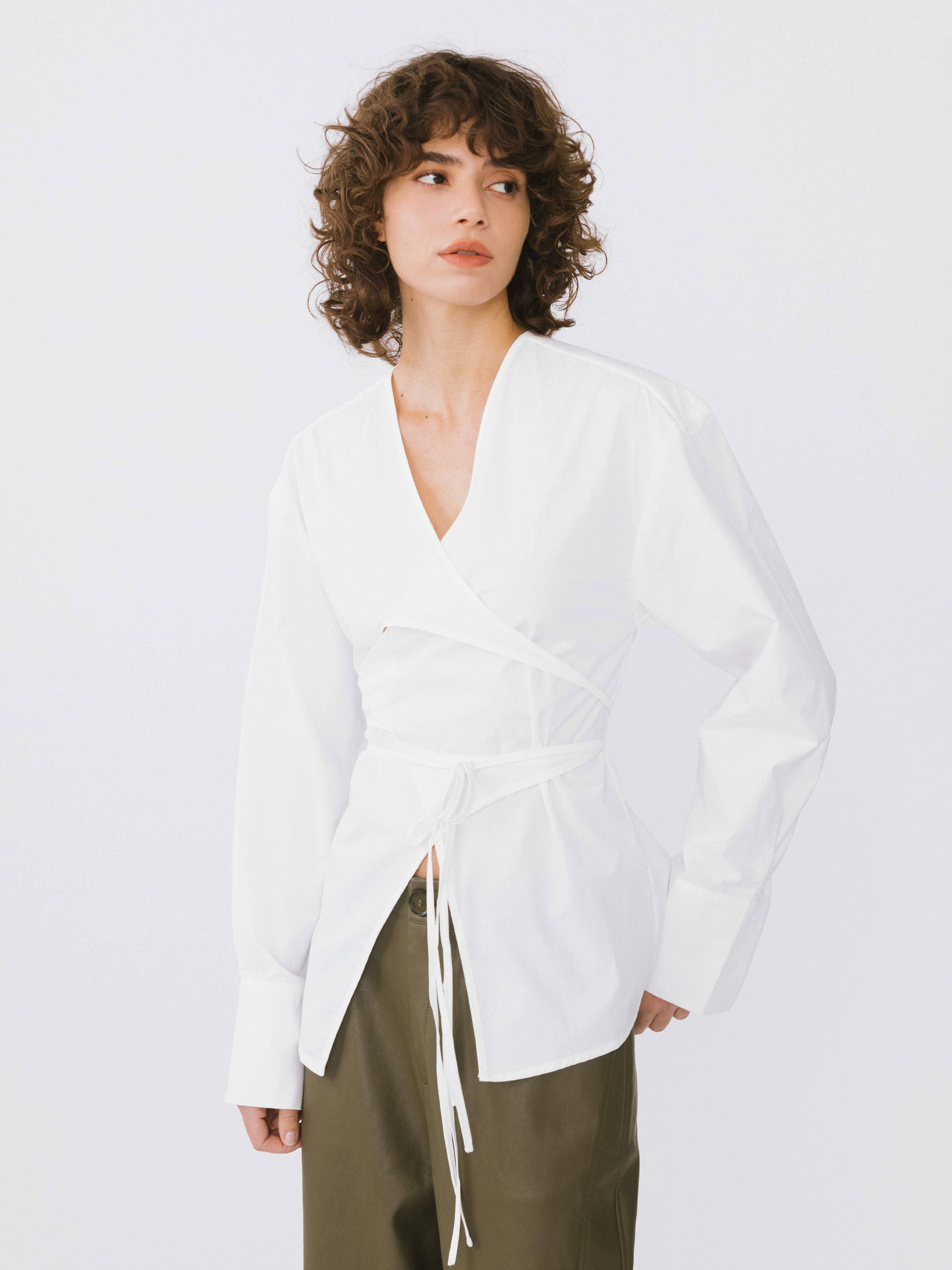 CUBIC V-Neck Criss-Crossed Layered Blouse