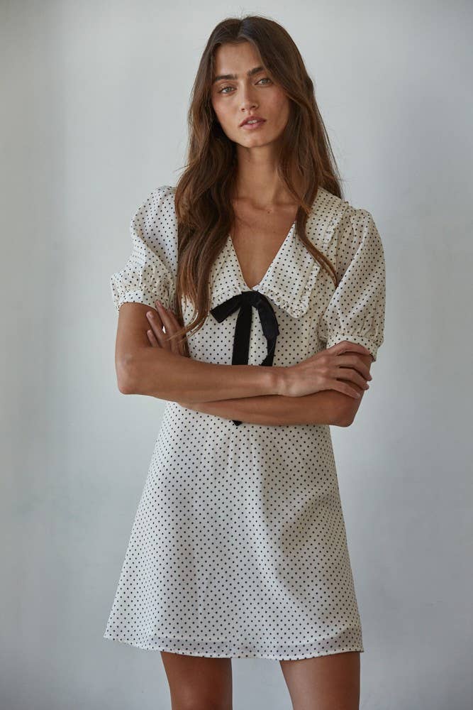 By Together Woven Polyester Chiffon Swiss Dot Print Mini Dress