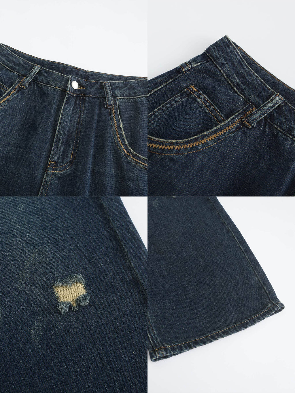 Cubic Hole Washed Straight Jeans