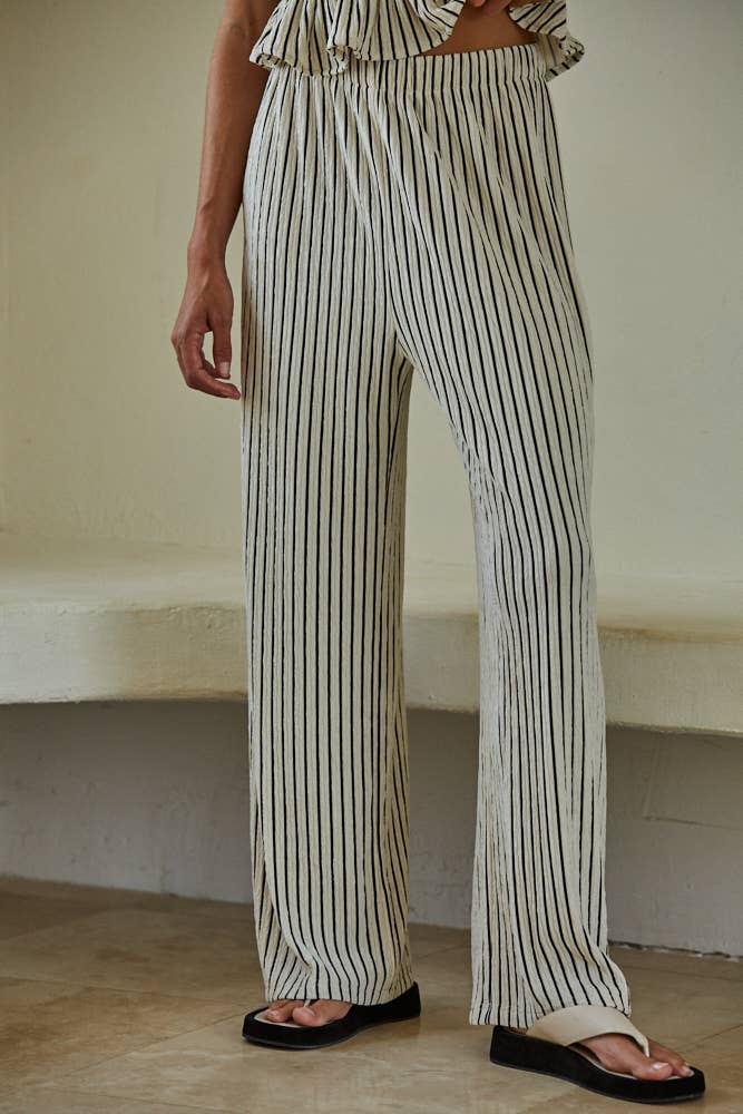 By Together Woven Polyester Spandex Striped Straight Leg Pants