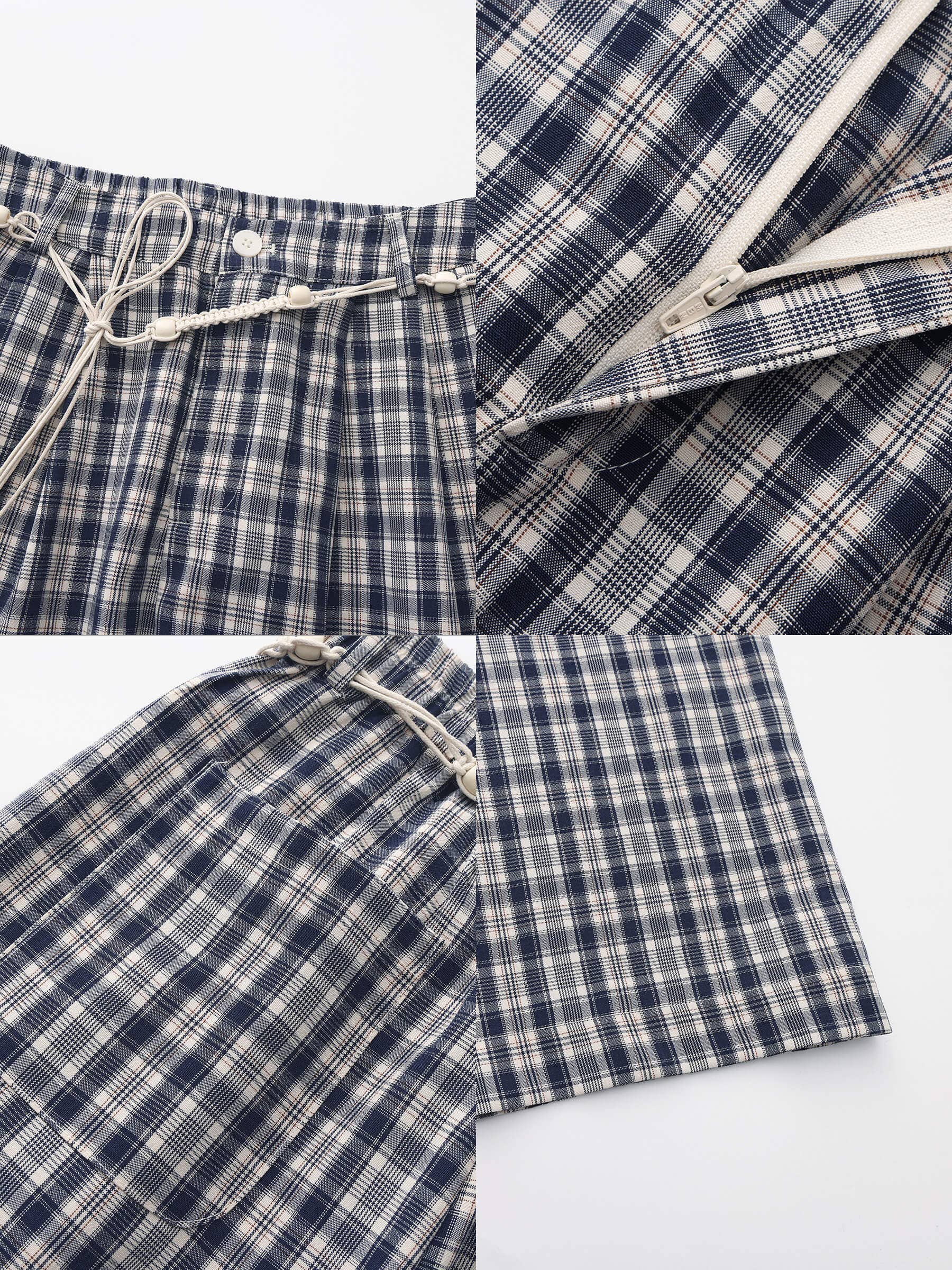 Striped Check High-Waisted Wide-Leg Casual Pants