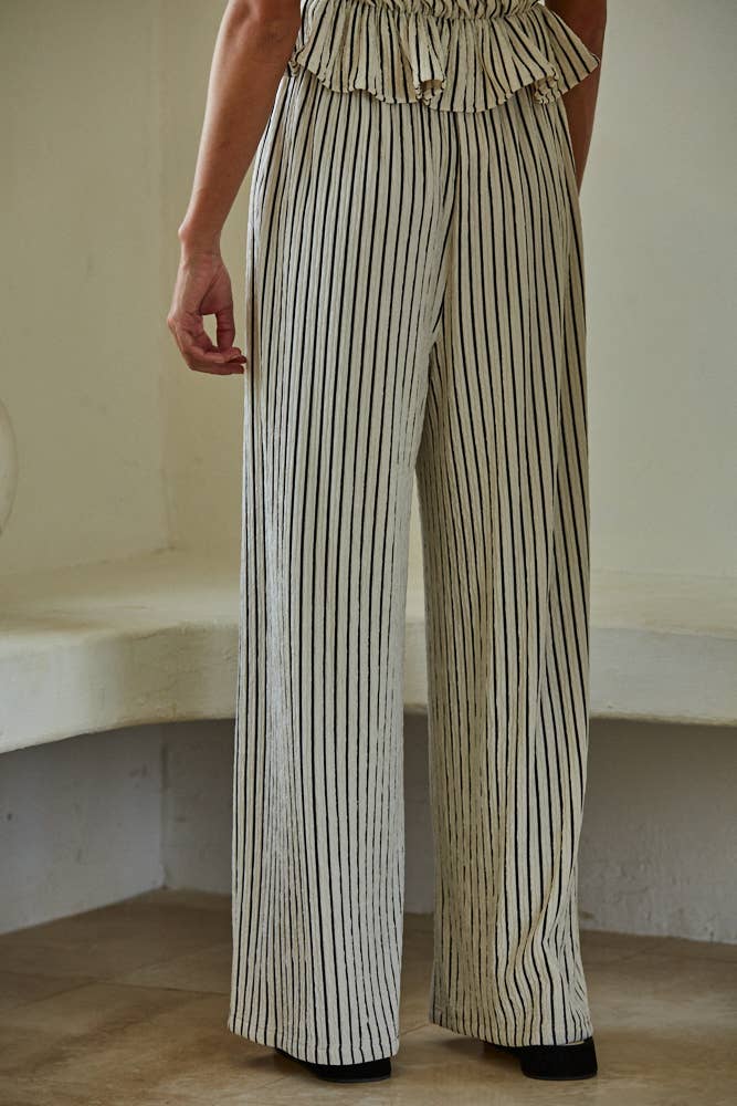 By Together Woven Polyester Spandex Striped Straight Leg Pants