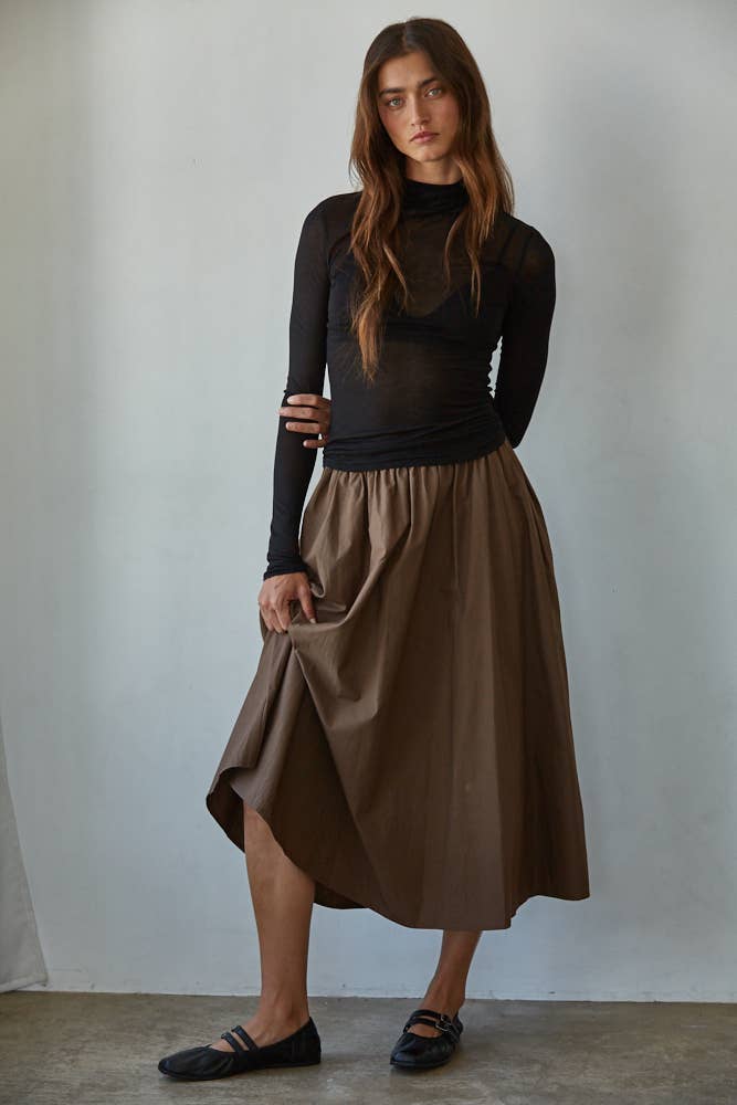 By Together Knit Tencel Jersey Turtleneck Long Sleeve Sheer Top