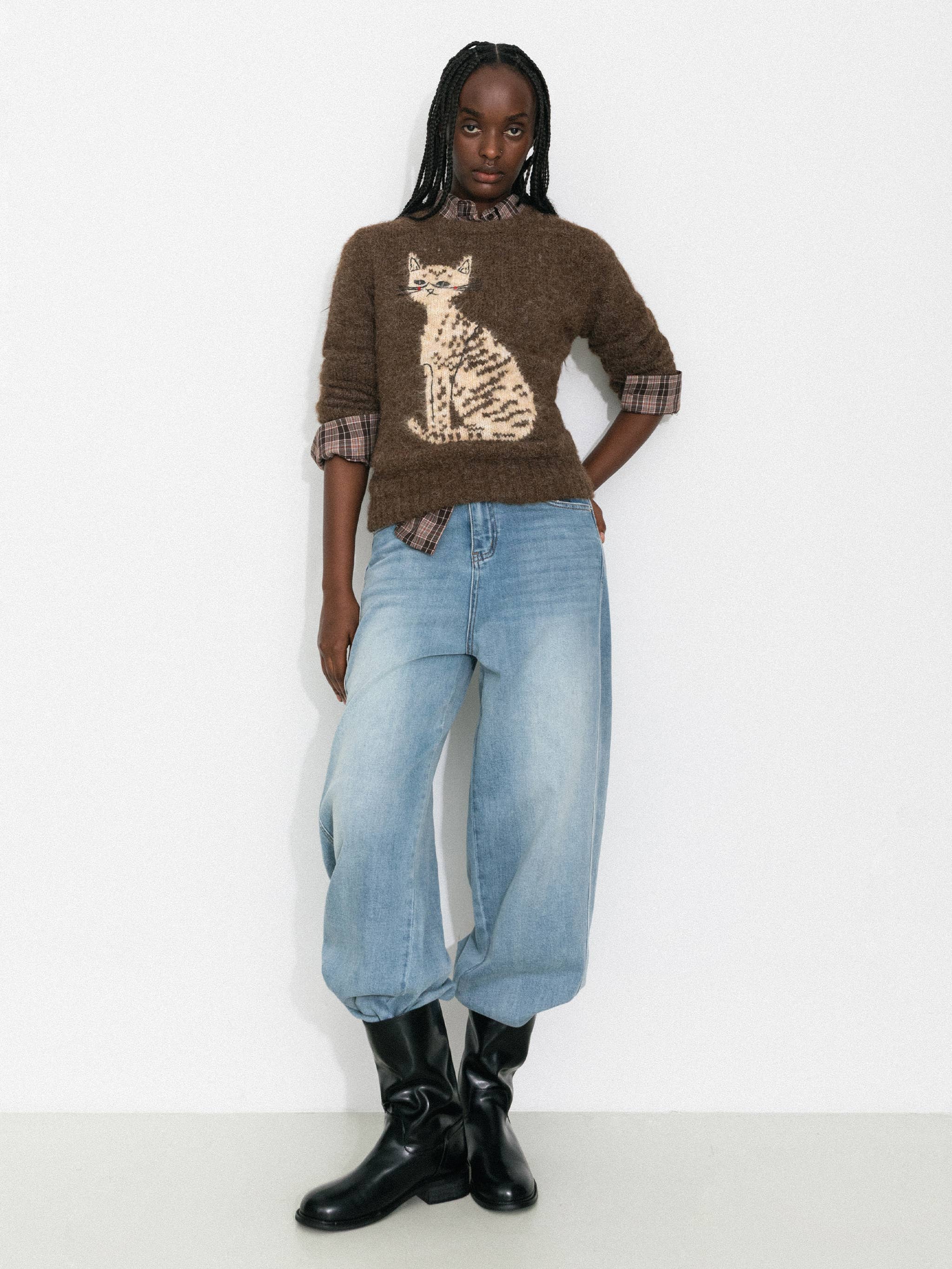 CUBIC Cat Print Wool Blend Sweater