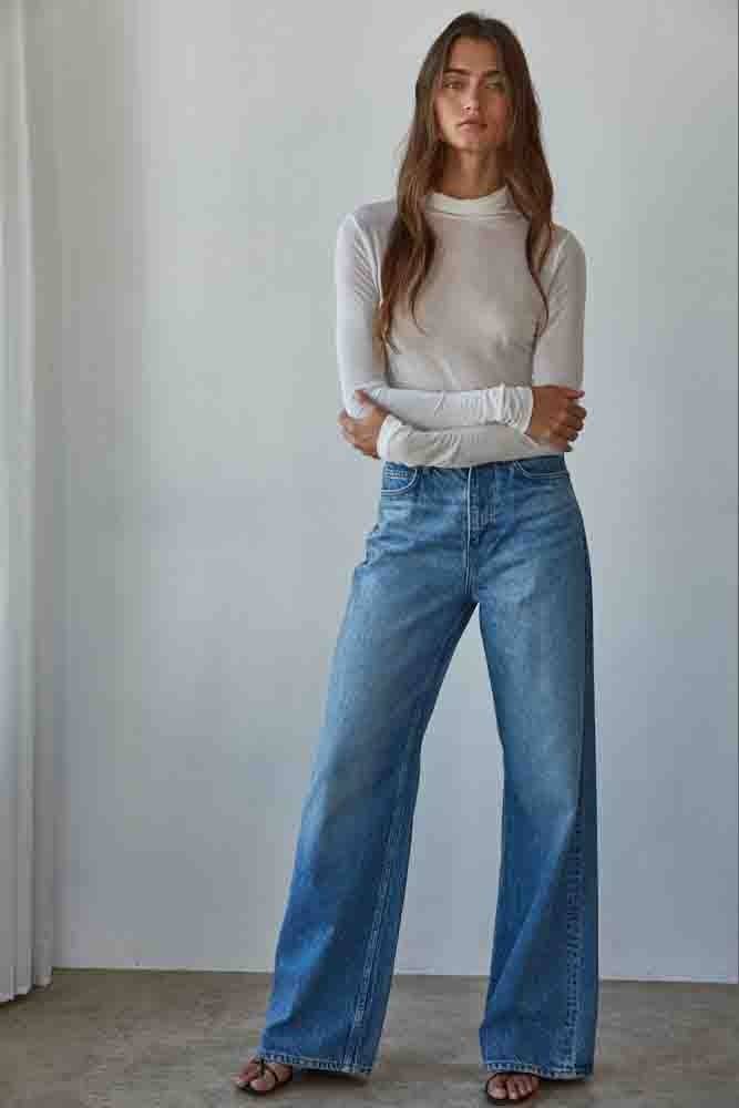 By Together Knit Tencel Jersey Turtleneck Long Sleeve Sheer Top