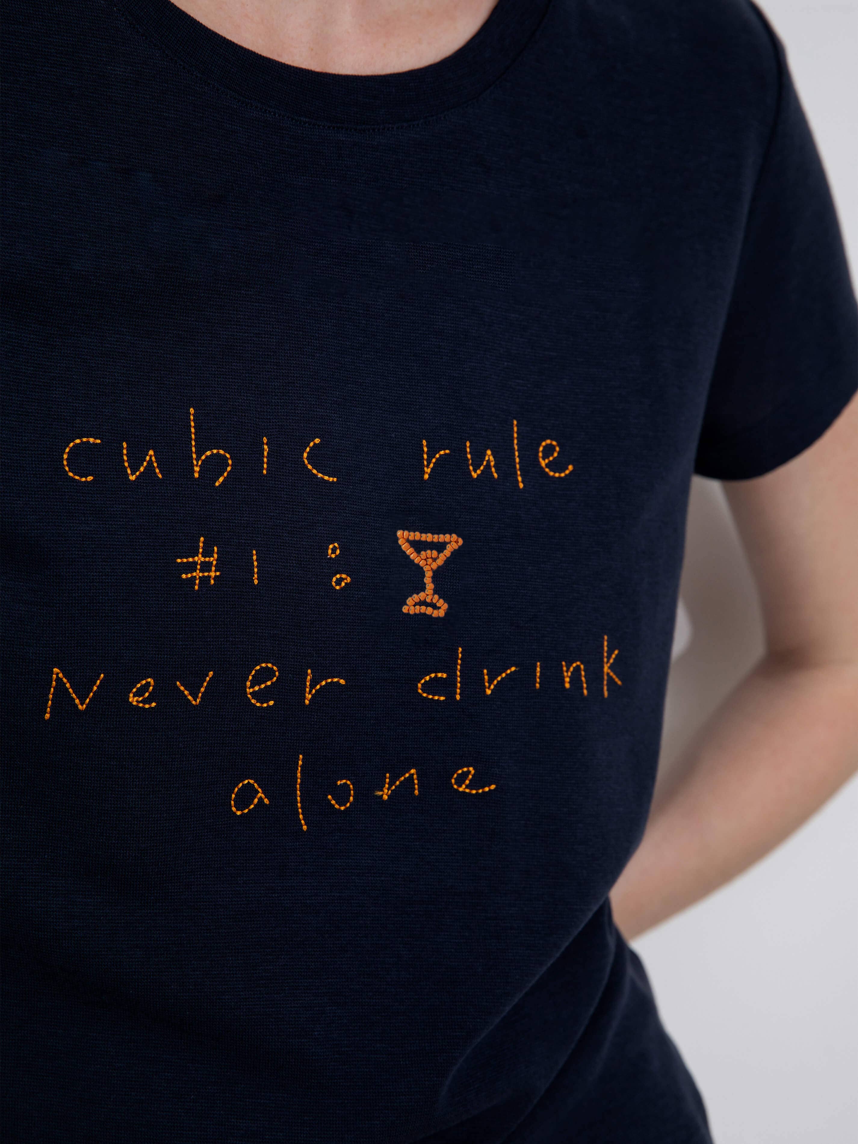 Cubic Cropped Letter Embroidered T-shirt
