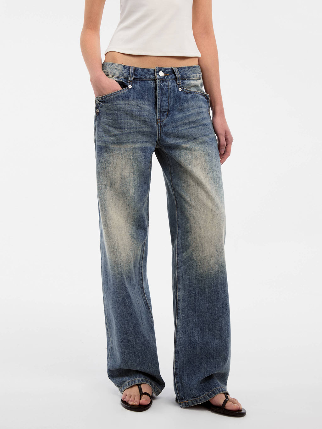 CUBIC Retro Washed Straight Leg Jeans