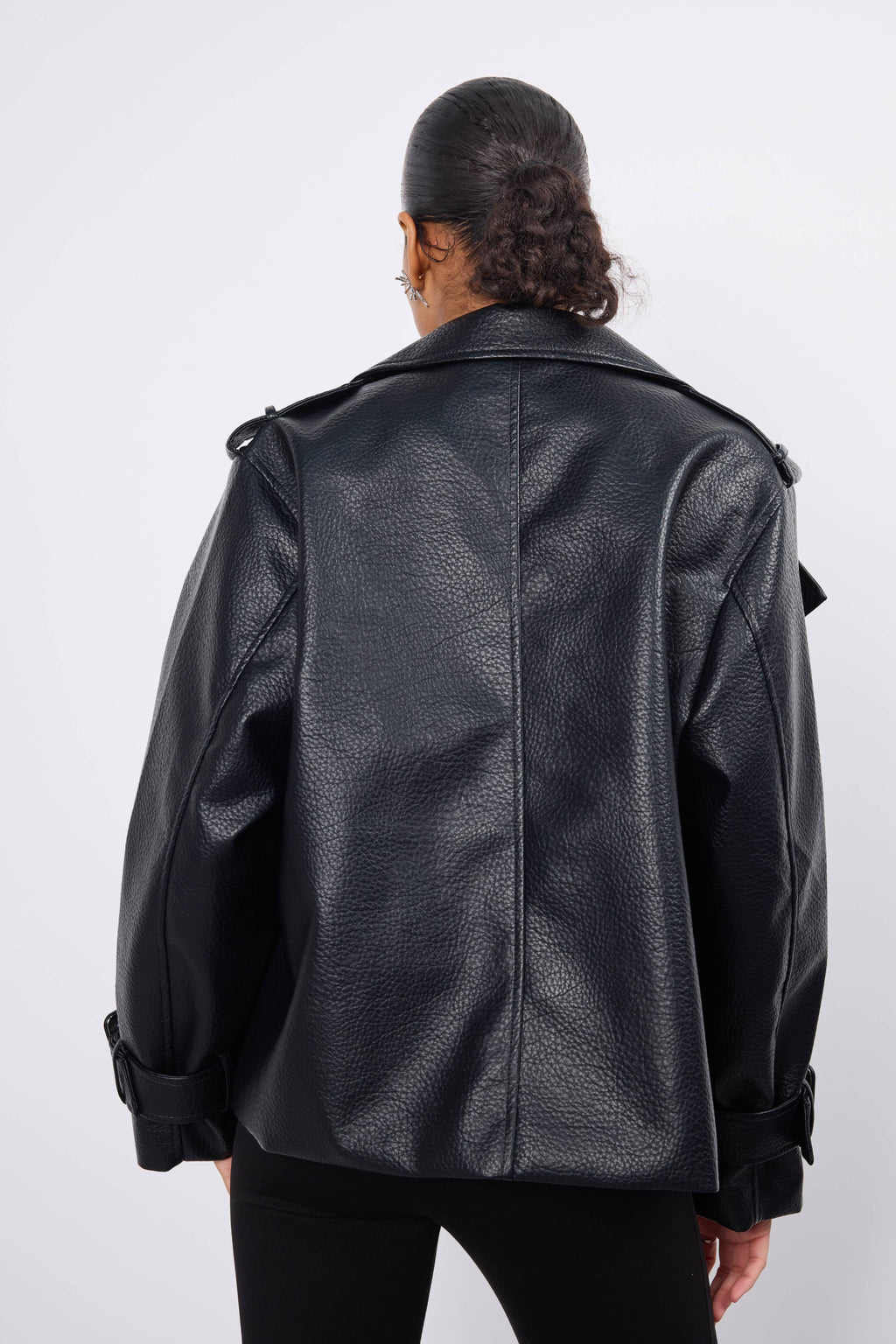 Double-breasted faux leather jacket