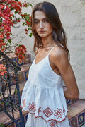 By Together Woven Ramie Cotton Sleeveless Embroidery Top