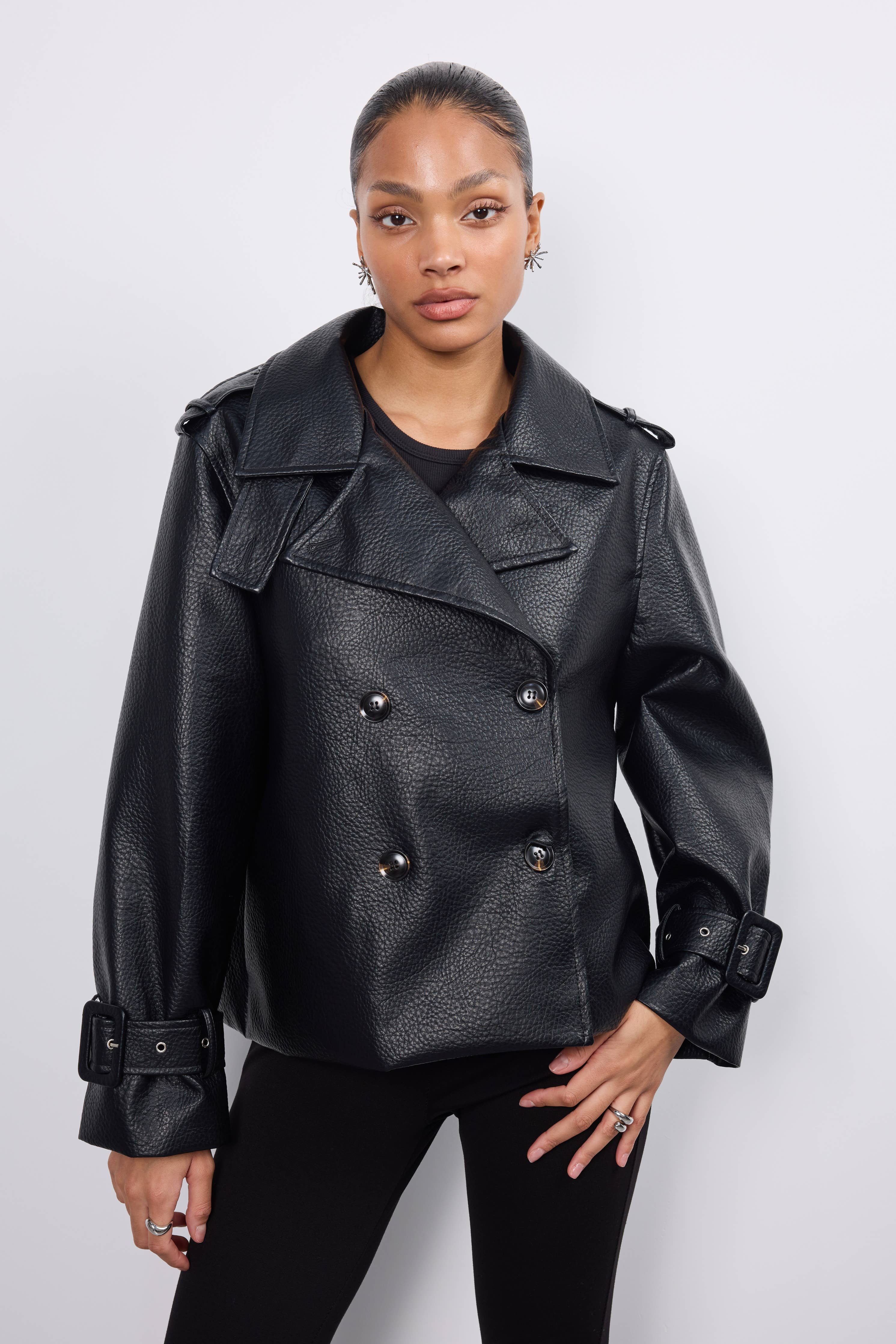 Double-breasted faux leather jacket
