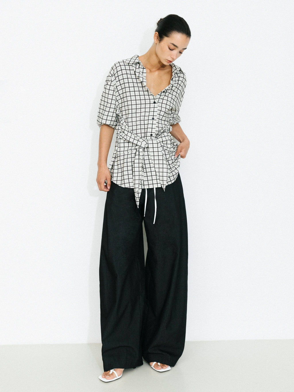 CUBIC Oversized Checkered Shirt with Detachable Belt