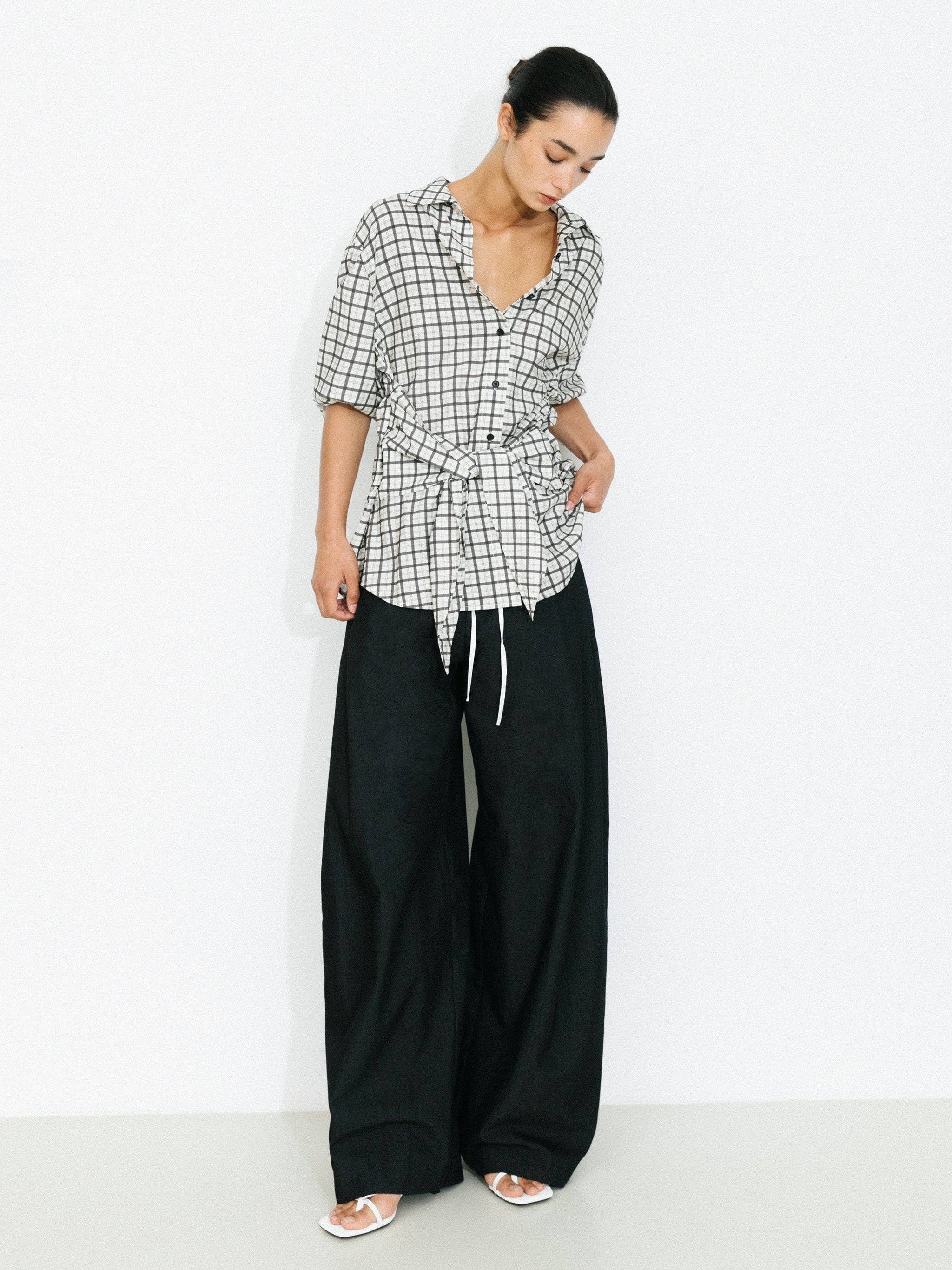 CUBIC Oversized Checkered Shirt with Detachable Belt