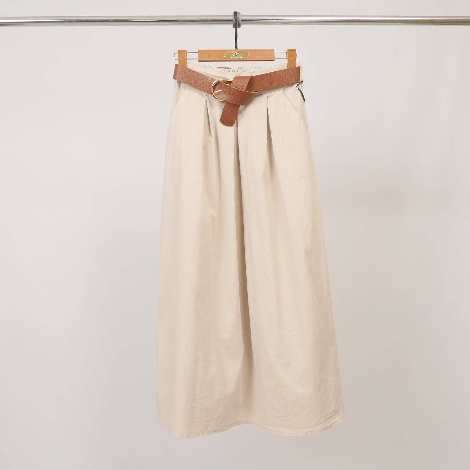 Cecile Wang Belted midi pleated skirt with elasticated waist