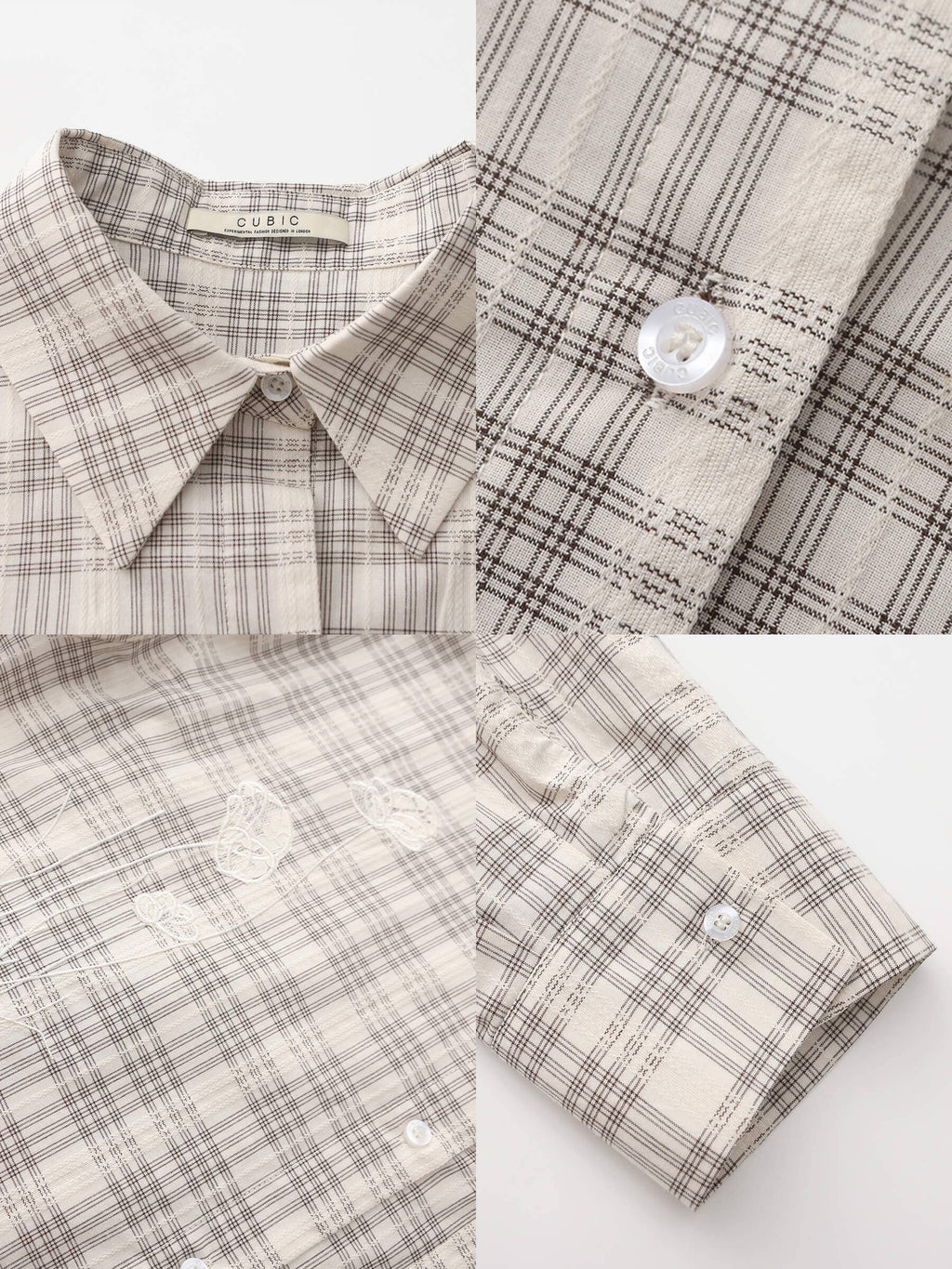 Cubic 100% Cotton Embroidered Lace Checkered Oversized Shirt