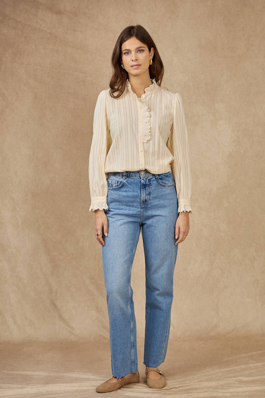 LOVIE & CO Cotton blouse with ruffled embroidery