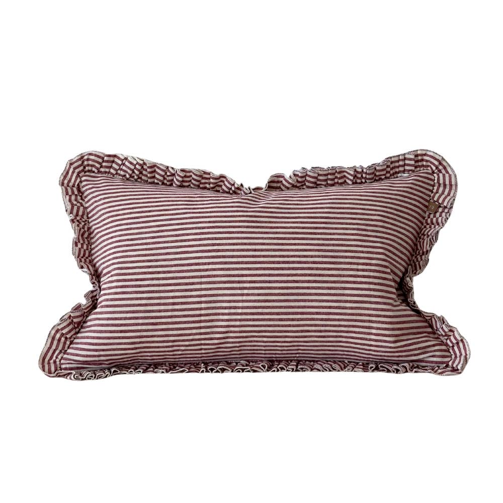 Darcy Ruffle Cotton Cushion Cover 50x30 – Burgundy Stripe