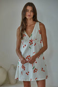 By Together Woven Cotton Striped Veggie Print Mini Dress