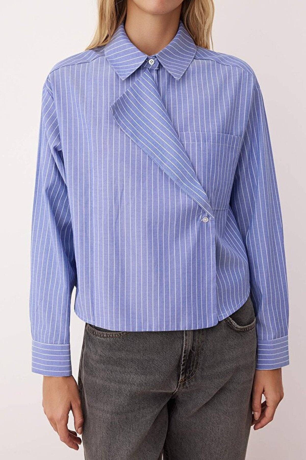 Jacket Collar Striped Woven Shirt