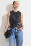 Faux Leather Fitted Woven Vest