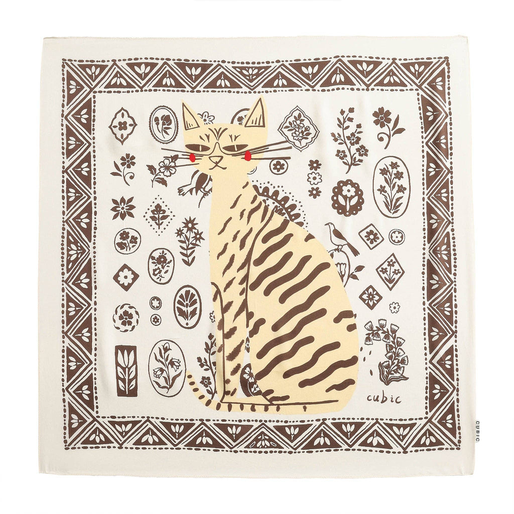 Cubic Square Silk Scarf with Animal Print
