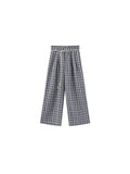 Striped Check High-Waisted Wide-Leg Casual Pants