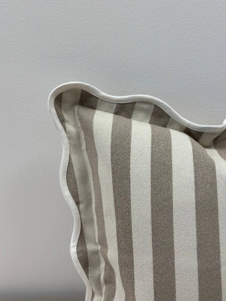 Chloe Greige Stripe Scalloped Edge Cushion Cover 45x45cm