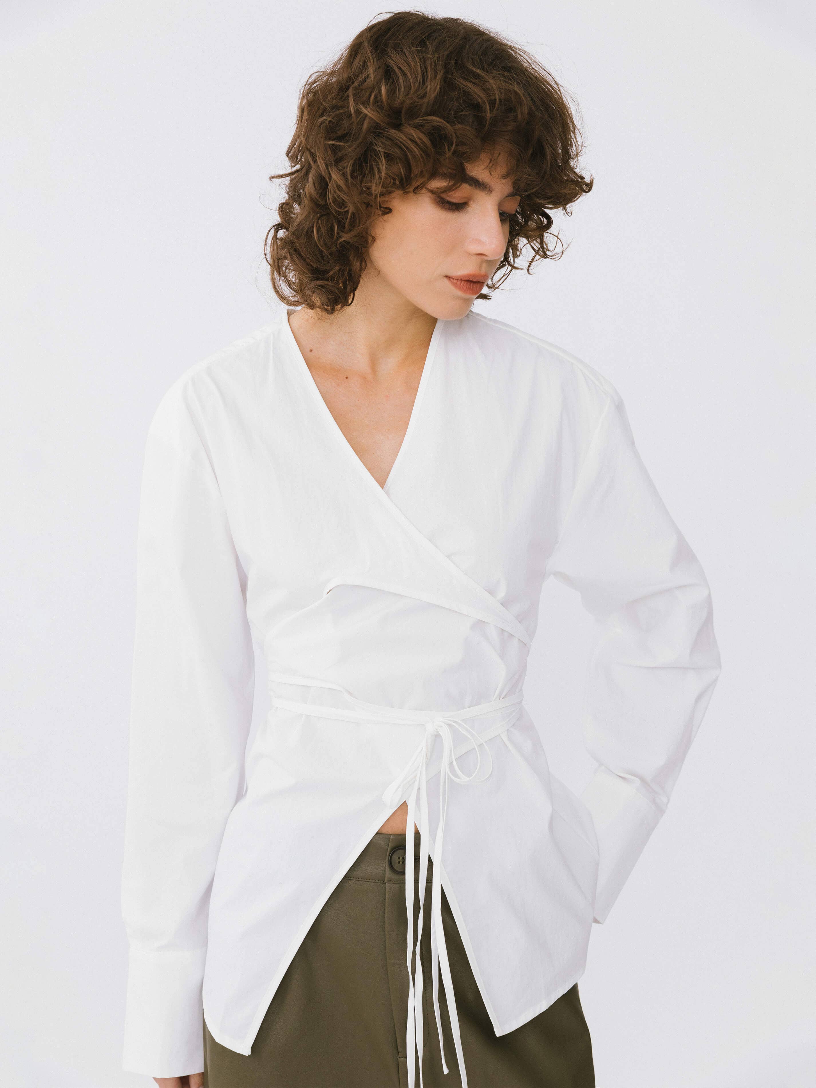 CUBIC V-Neck Criss-Crossed Layered Blouse