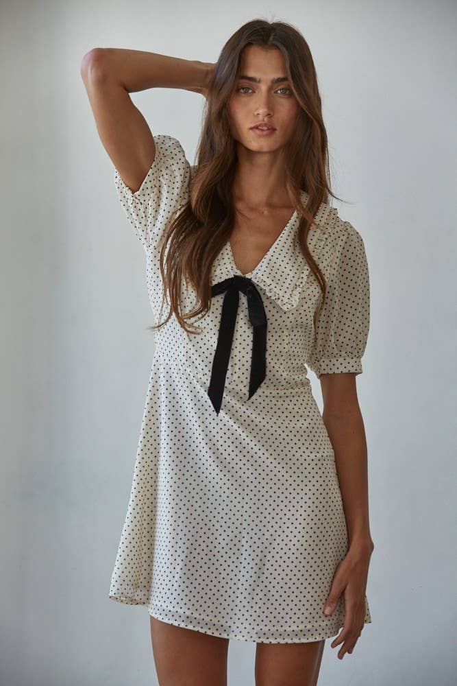 By Together Woven Polyester Chiffon Swiss Dot Print Mini Dress