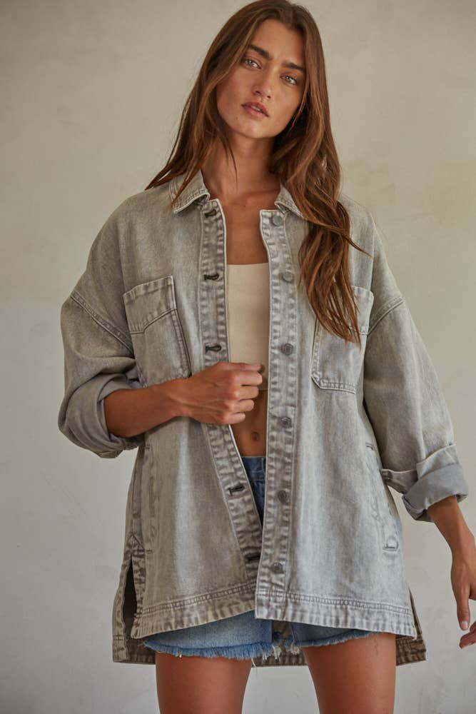 By Together Woven 100% Cotton Washed Denim Jacket