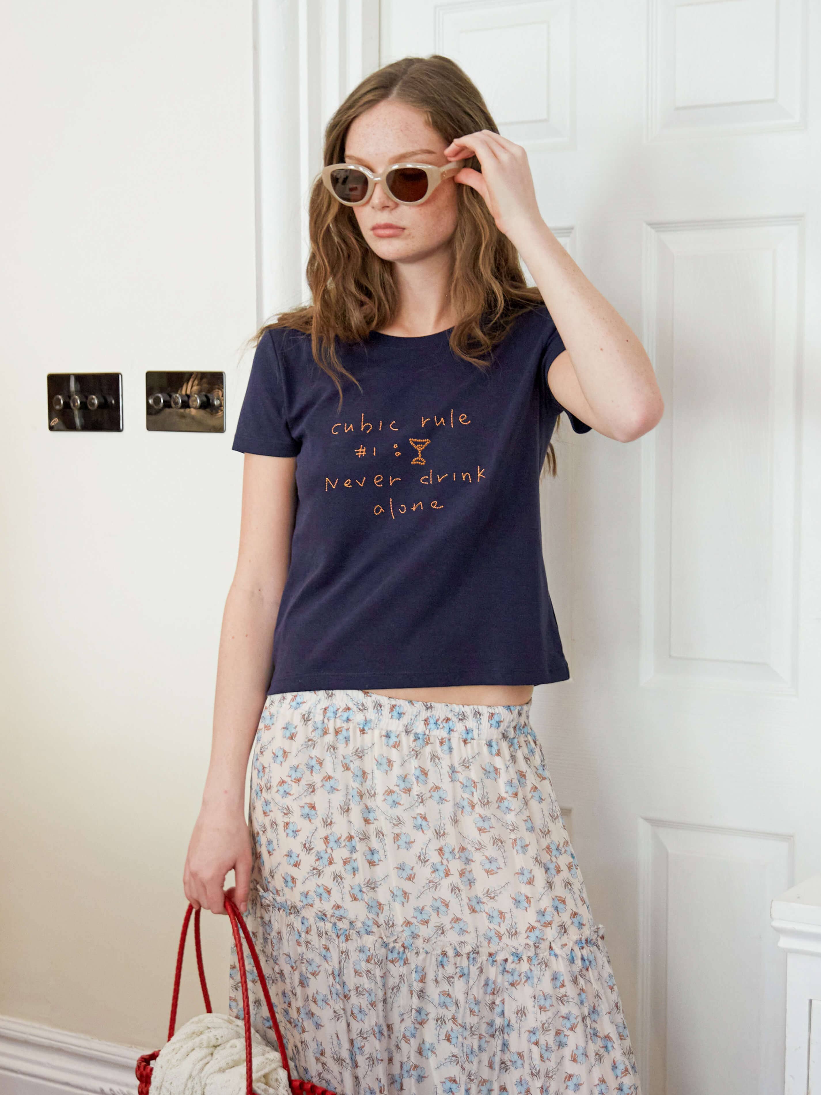 Cubic Cropped Letter Embroidered T-shirt