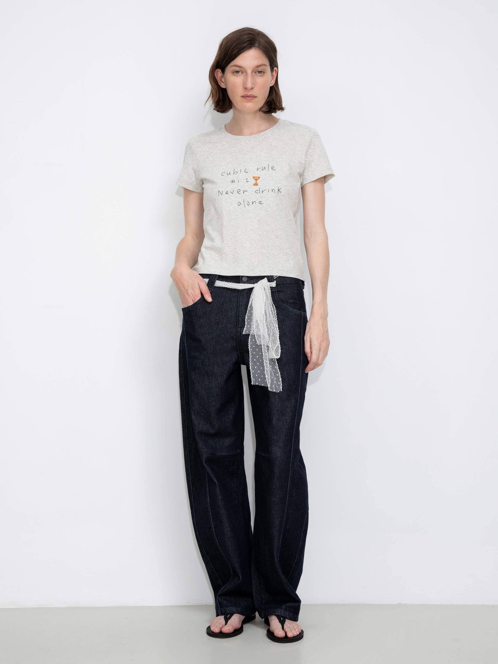 Cubic Cropped Letter Embroidered T-shirt