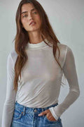 By Together Knit Tencel Jersey Turtleneck Long Sleeve Sheer Top