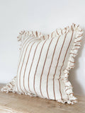 Hallie Ruffled Linen Cushion Cover – Brown & Cream Stripe