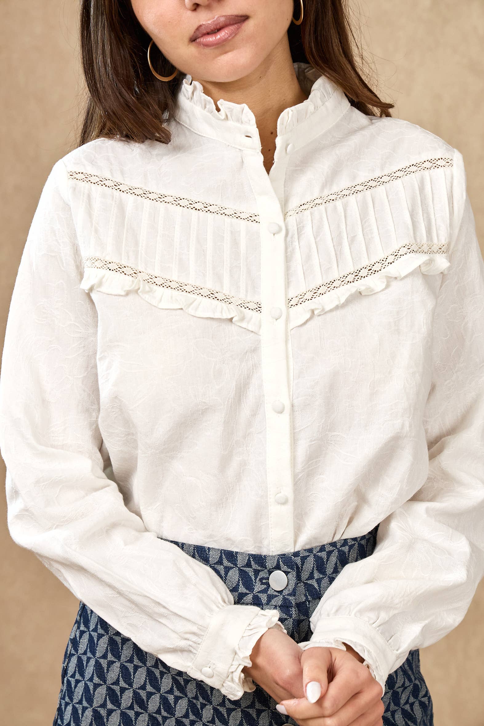 LOVIE & CO Cotton blouse with pleats and ruffles