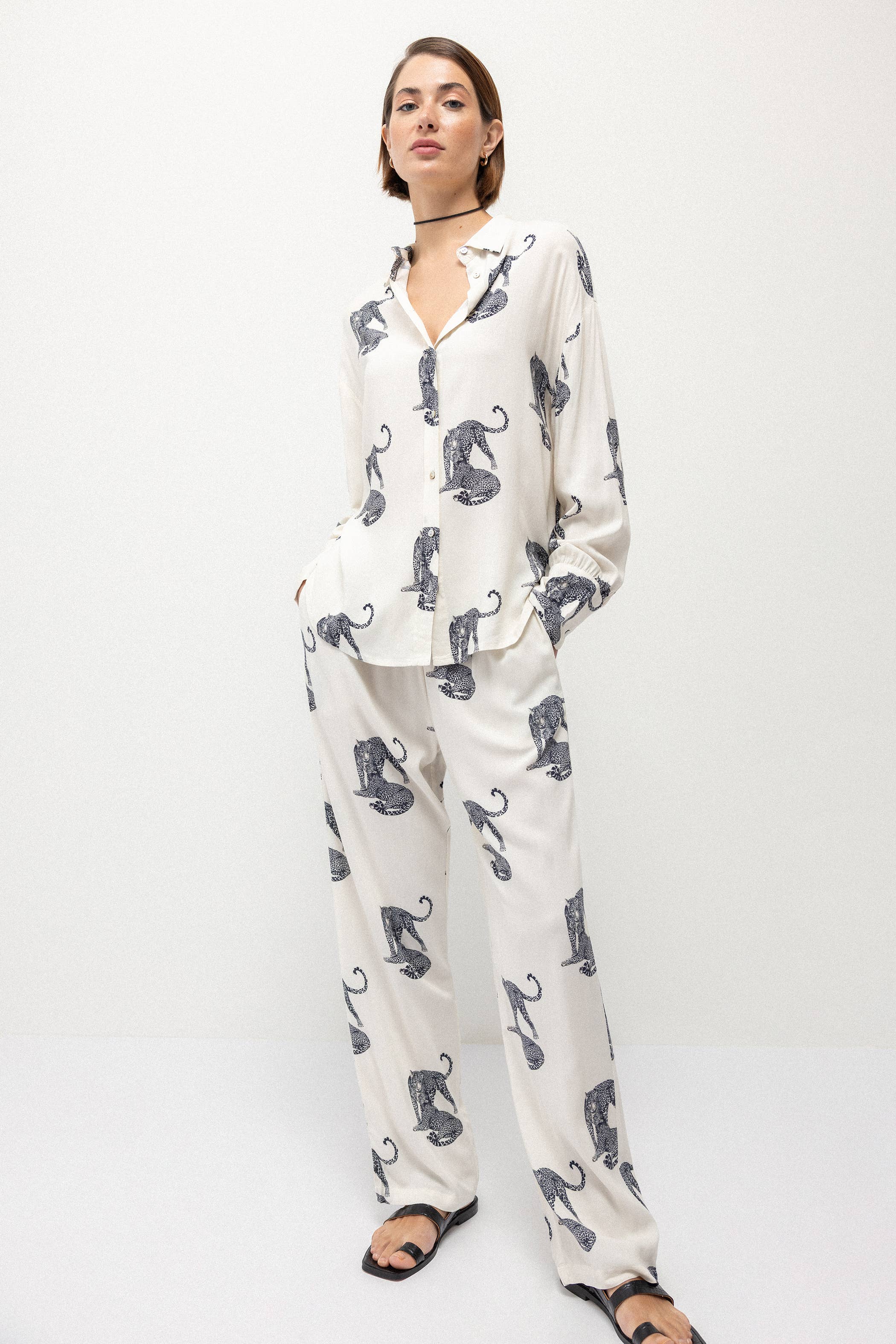 Lanidor Wide-Leg Animal Print Trousers