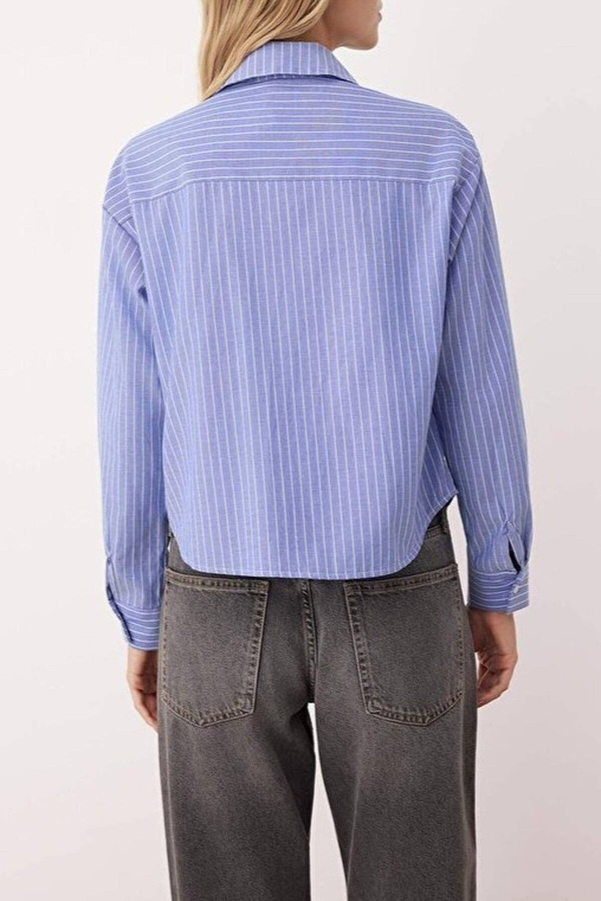Jacket Collar Striped Woven Shirt