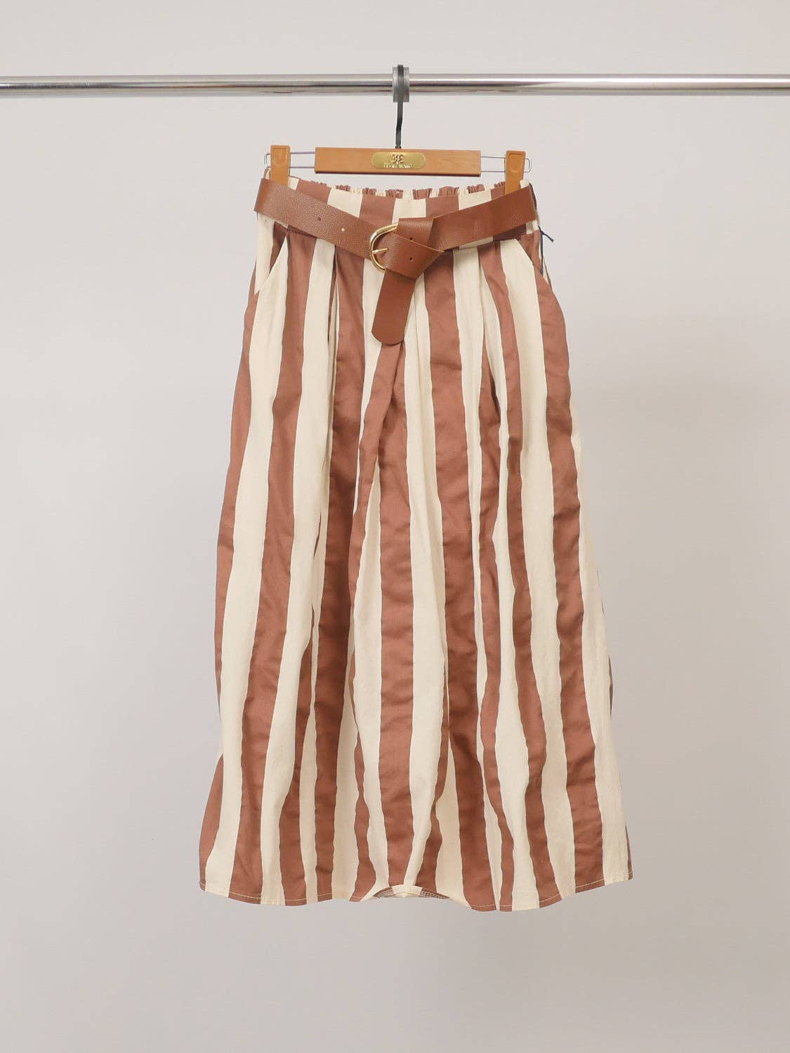 Cecile Wang Striped flowing belted midi skirt