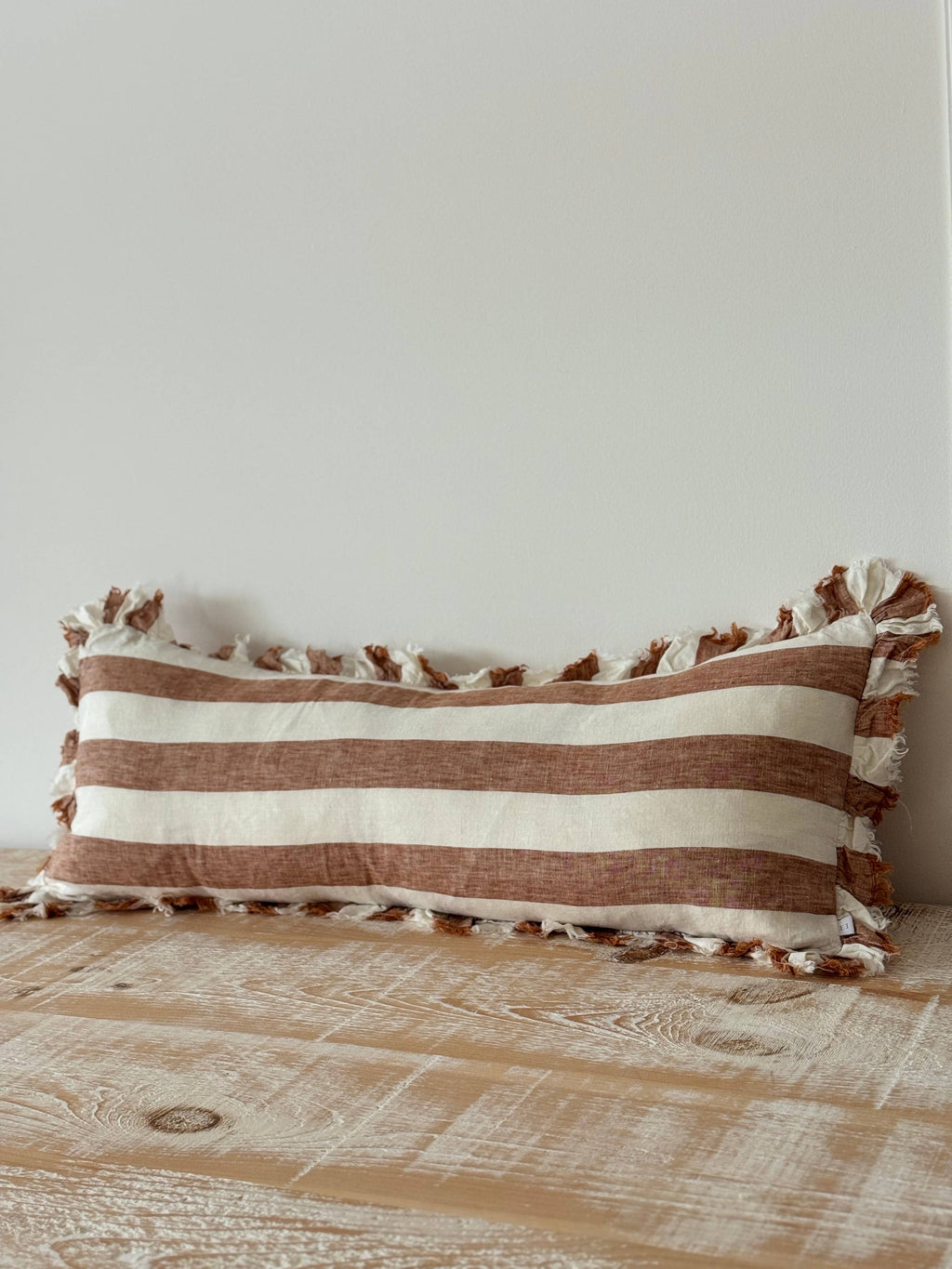 Hallie Bolster Linen Cushion Cover – Rust Stripe 80x30