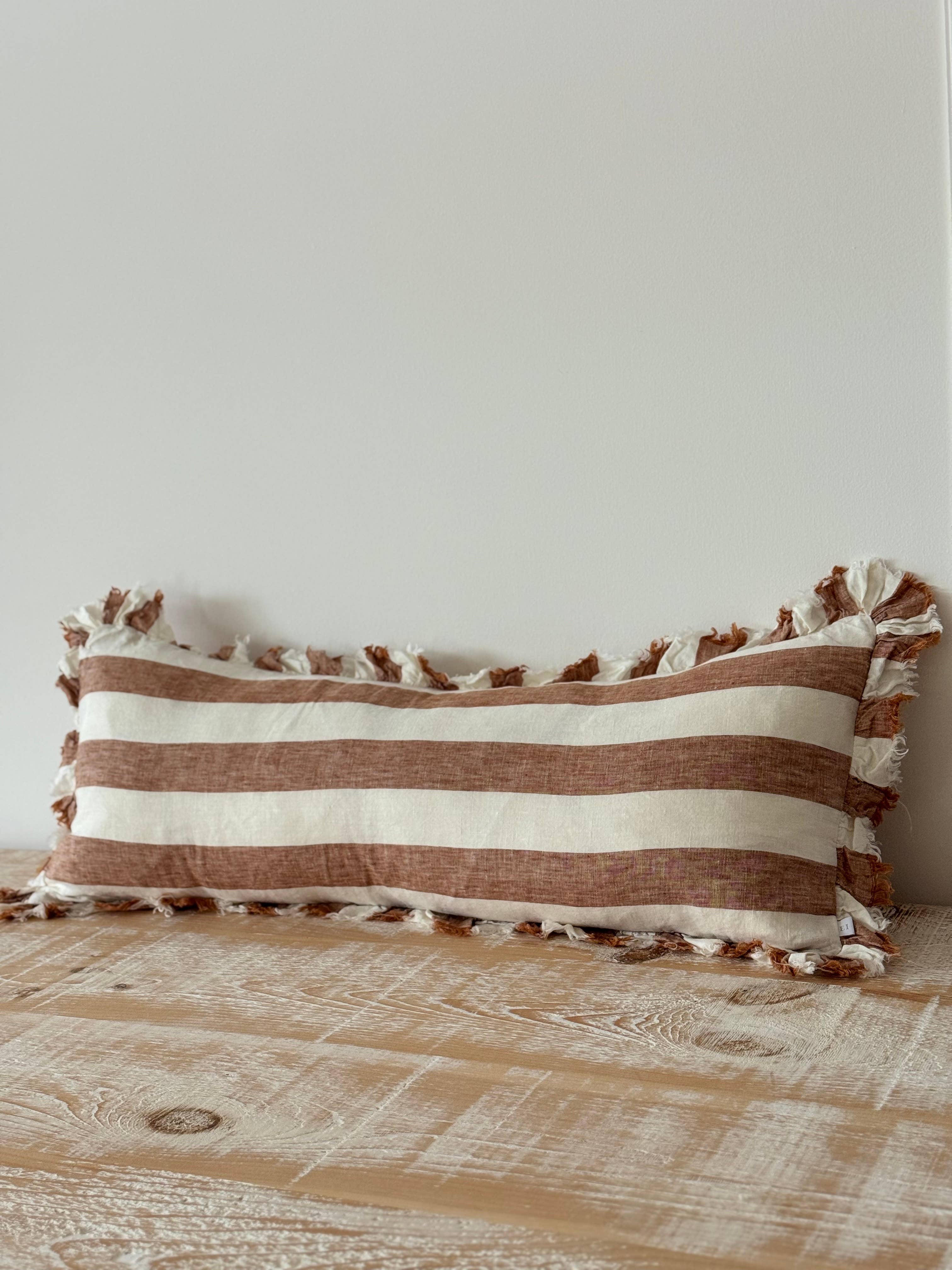 Hallie Bolster Linen Cushion Cover – Rust Stripe 80x30