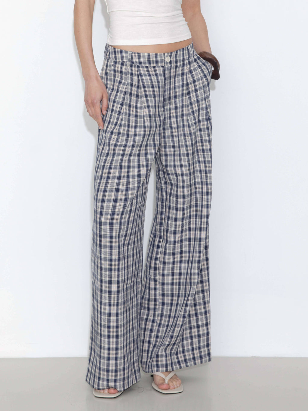 Striped Check High-Waisted Wide-Leg Casual Pants