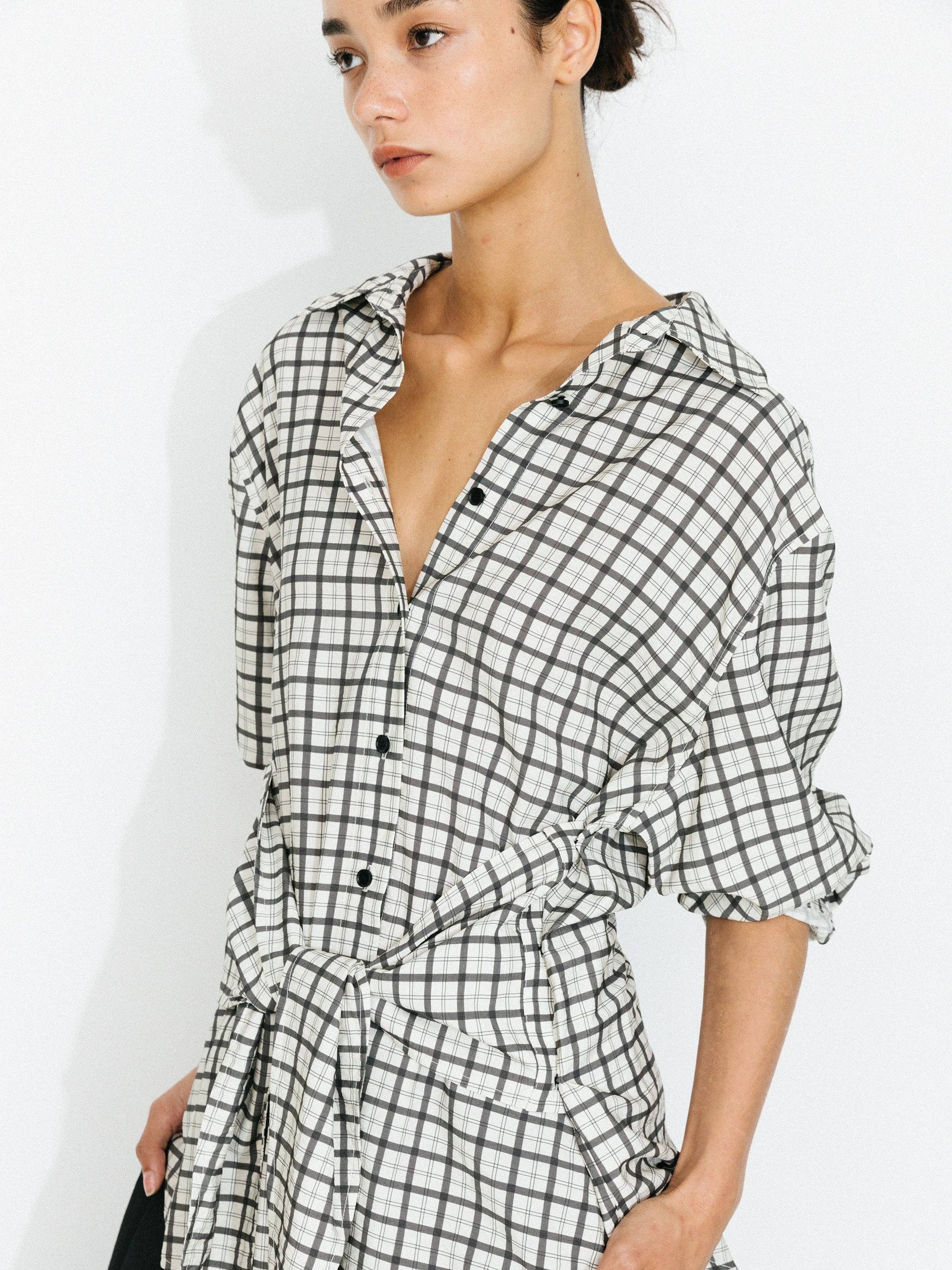 CUBIC Oversized Checkered Shirt with Detachable Belt