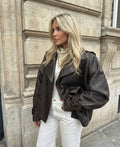 Double-breasted faux leather jacket
